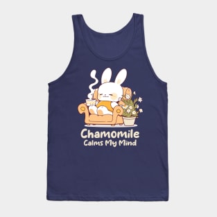 Cute Bunny Enjoying Chamomile Tea Cup. Camomile Tea Lover. US Spelling. Tank Top